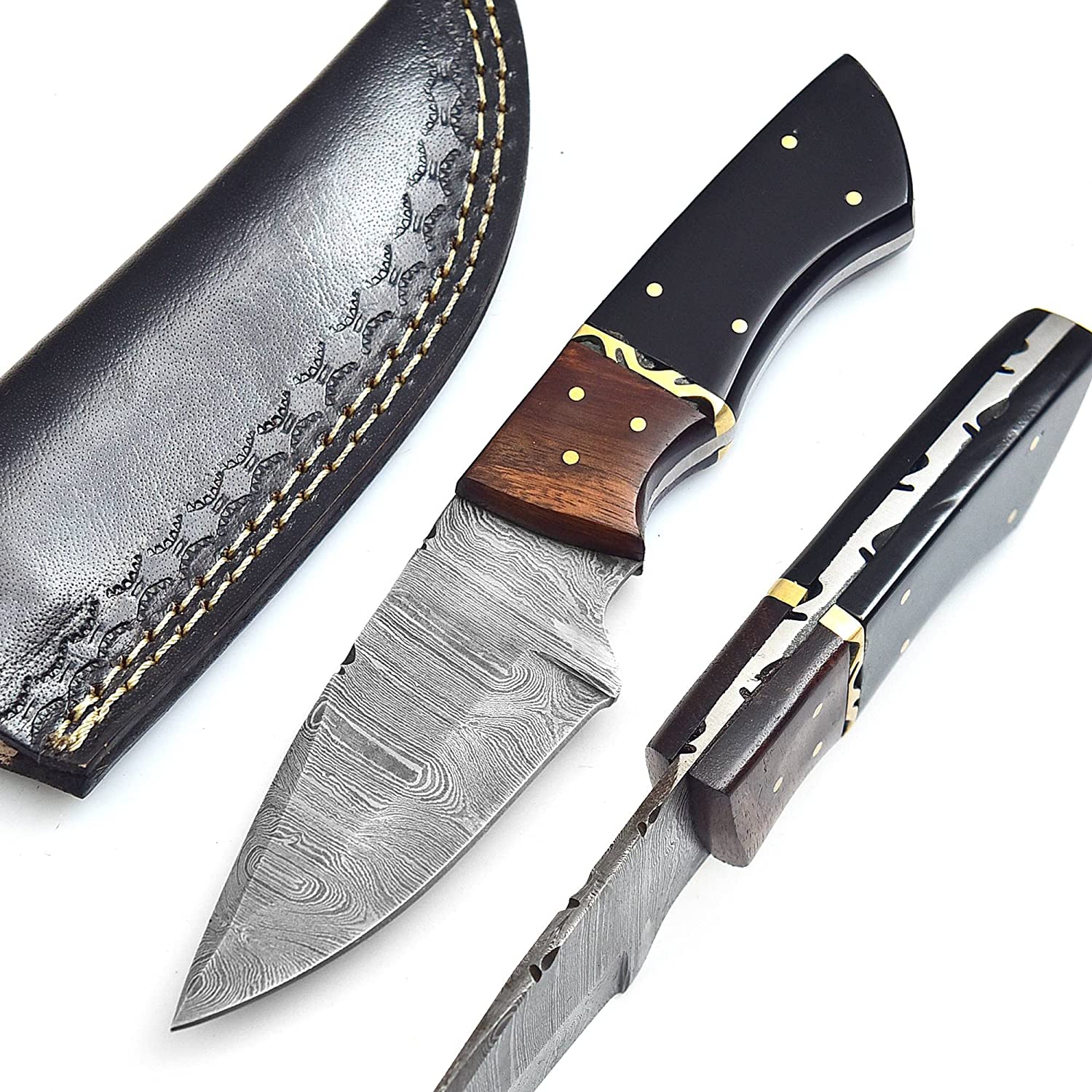 Custom Handmade Damascus Hunting Knife – Best Damascus steel Fixed Blade Hunting Skinning Knife Camping, Survival Knife with Leather Sheath/Cover.