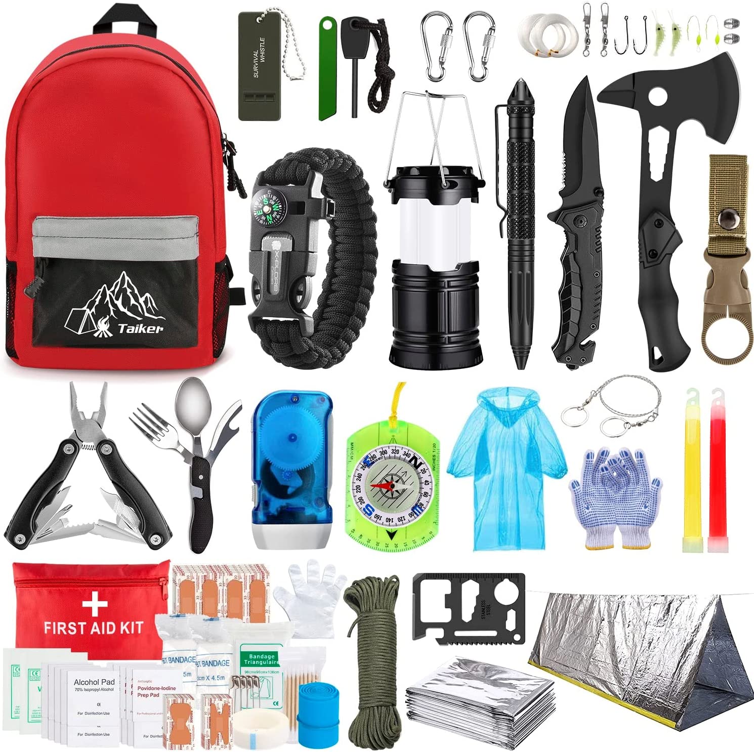 Emergency Survival Kit, 151 Pcs Survival Gear First Aid Kit, Outdoor Trauma Bag with Tactical Flashlight Knife Pliers Pen Blanket Bracelets Compass for Camping Earthquake or Adventures