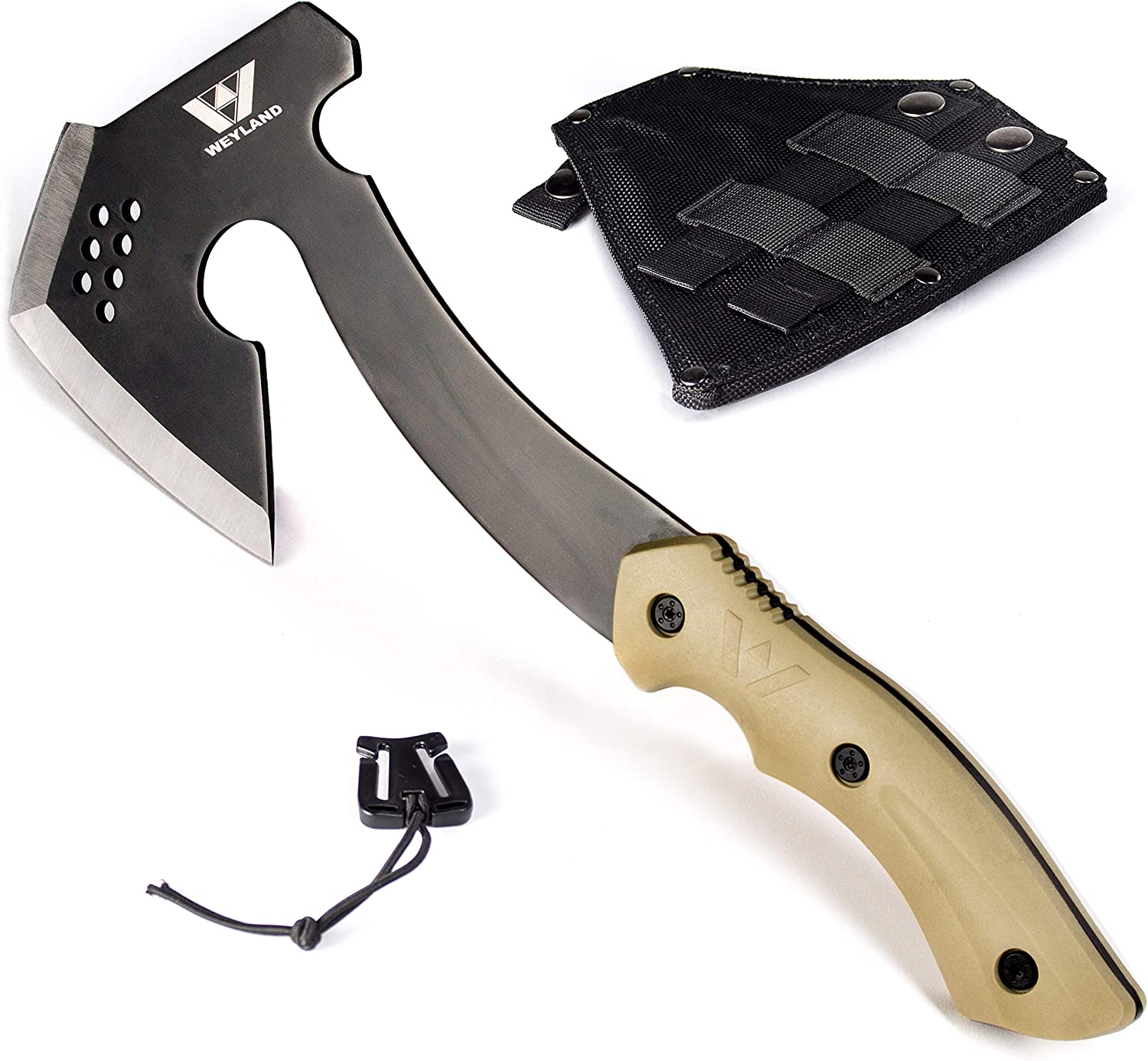 WEYLAND Survival Hatchet & Camping Axe with MOLLE Sheath – Small Tactical Bushcraft Camping Axes & Hatchets for Splitting & Chopping Wood, Kindling Splitter for fire, Throwing Tomahawk, Camp Hand Tool