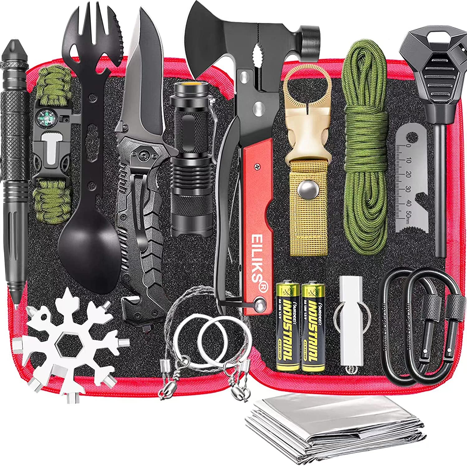 Gifts for Men Dad Husband, Survival Gear and Equipment Kit 20 in 1, Emergency Escape Tool with Axe, Christmas Stocking Stuffers, Cool Gadget Birthday Ideas for Him Boy Camping Hiking Fishing Hunting