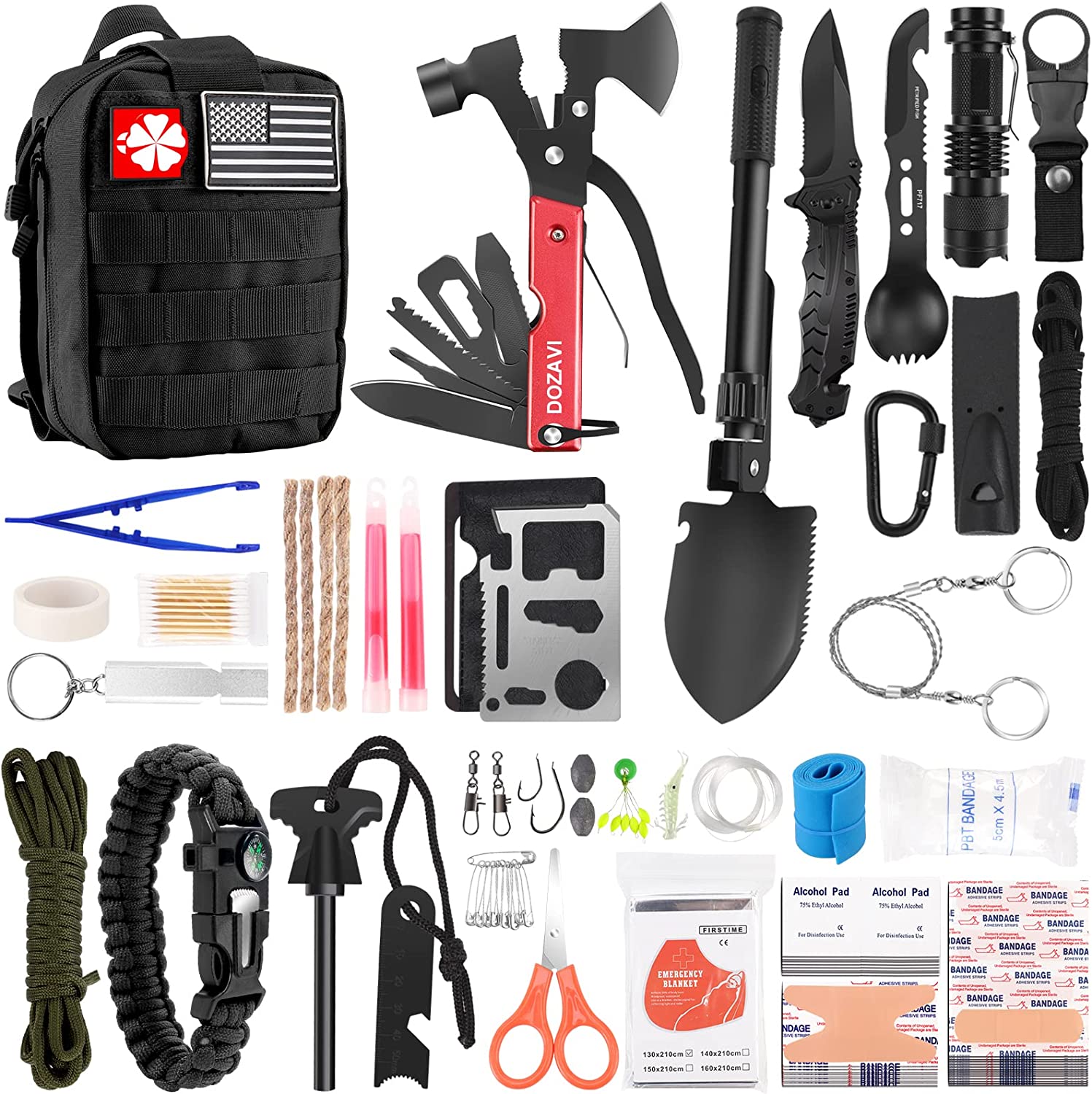 Gift for Father’s Day Men Dad Husband,142 Pcs Survival Kit and First Aid Kit, Professional Emergency Kits Survival Gear and Equipment with Molle Pouch, for Men Camping Outdoor Adventures