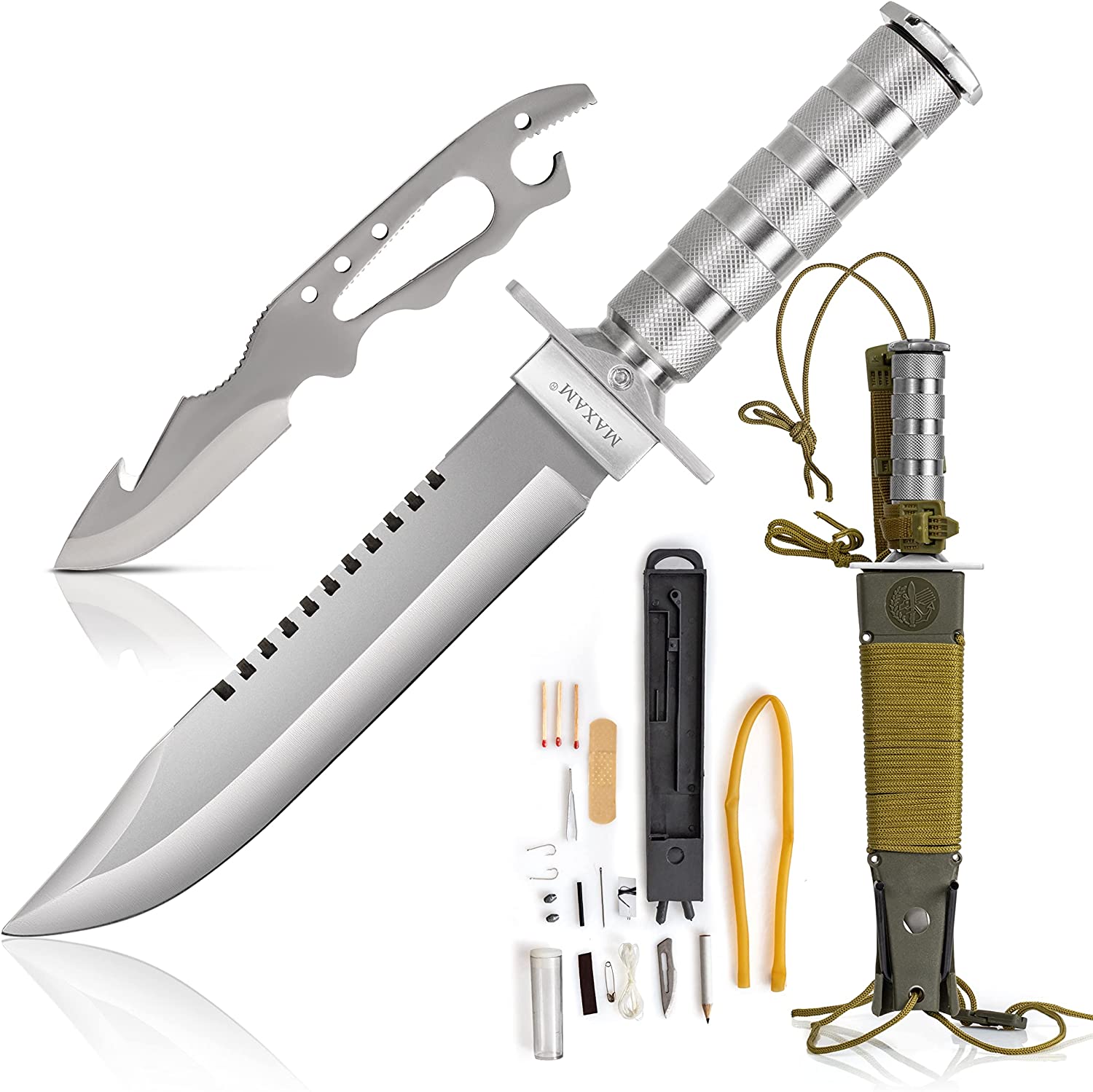 Maxam 12-Piece Survival Knife Set with Zinc Alloy Handles, Ideal for Survivalists, Hunters, Hikers, and Outdoor Sports Enthusiasts