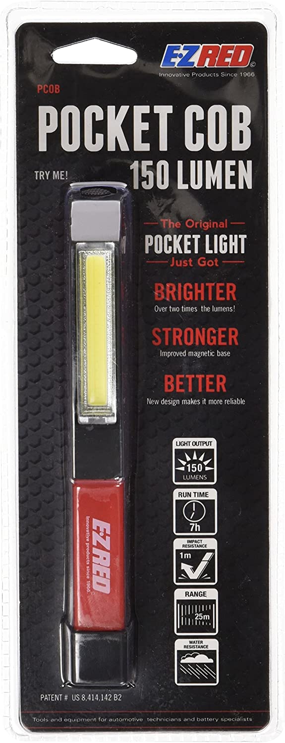 E-Z Red 150 Lumen COB LED Pocket Flashlight with Magnetic Base and Built in Pocket Clip.