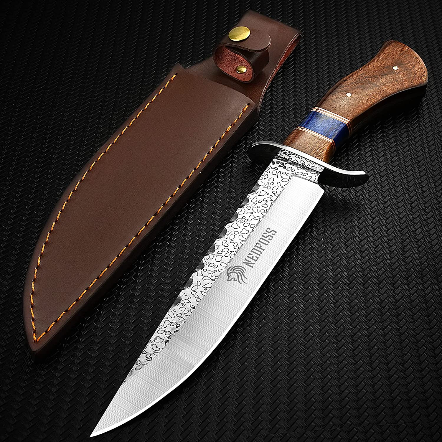 NedFoss Fixed Blade Hunting Knife with Leather Sheath, 12-inch Survival Knife with Wood Handle, Camping Knife with Sharpest 440C, Cool Knives for men, for Outdoor, Camping, Hiking