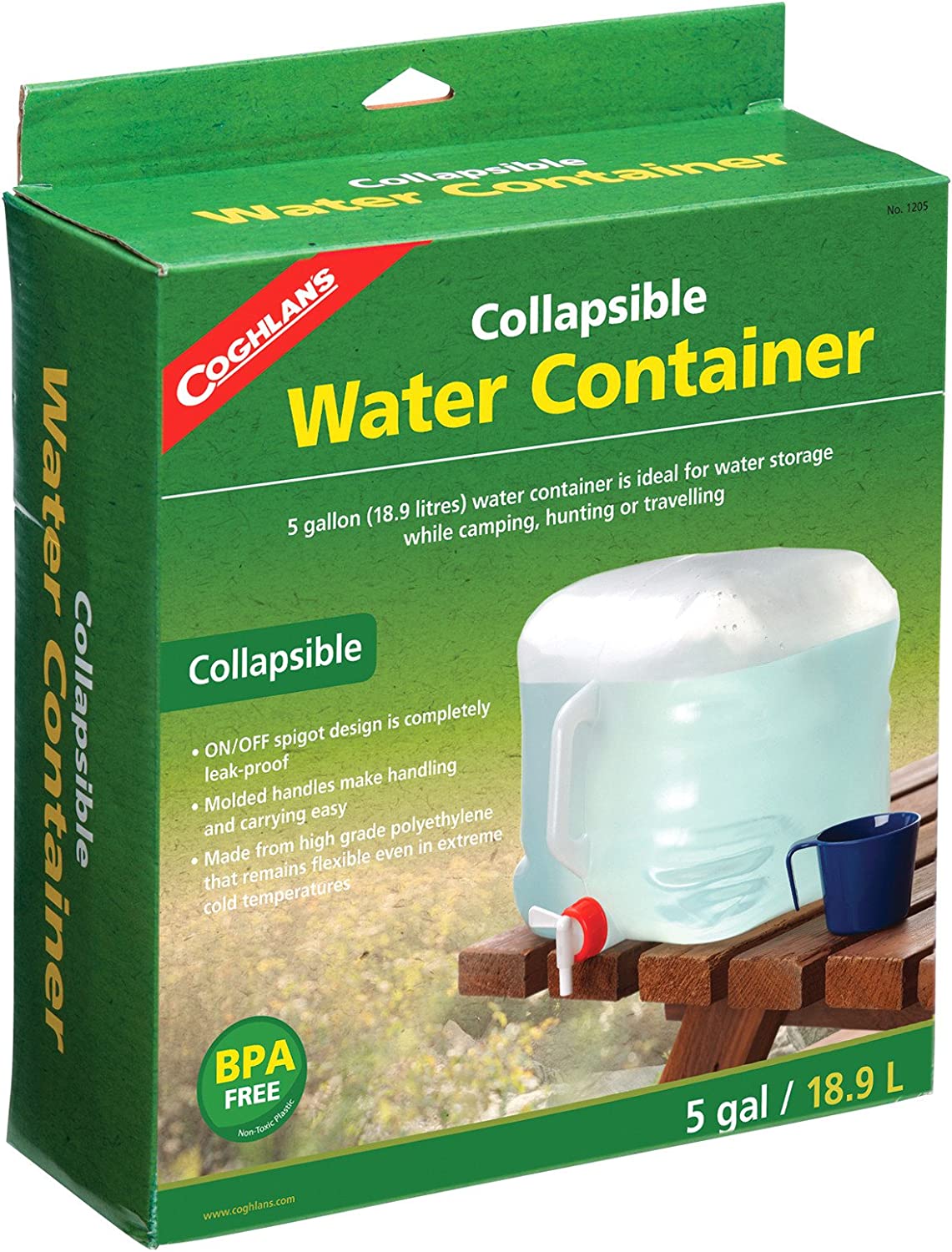 Coghlan’s Collapsible Water Container, 5-Gallon, Clear White, 11" x 11" x 12"
