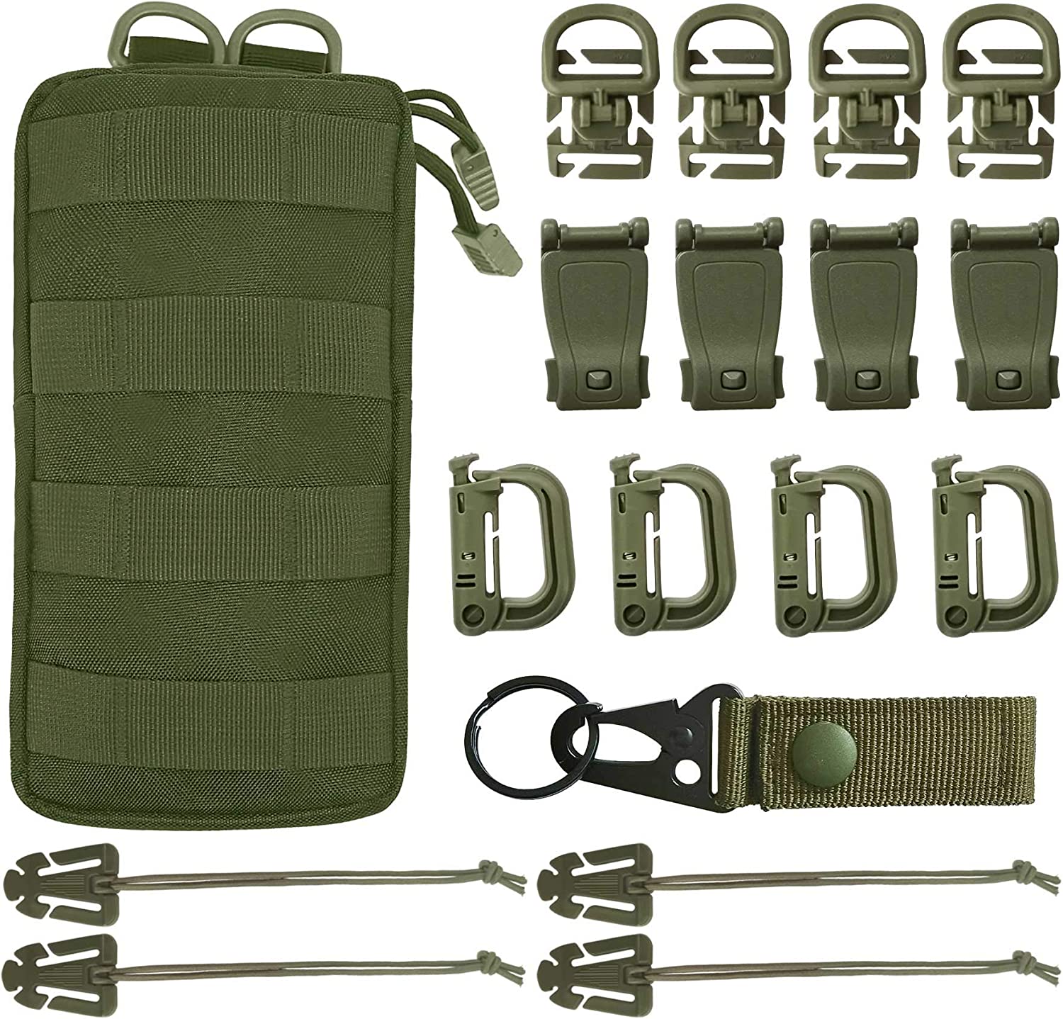 MGFLASHFORCE Kit of 18 Molle Accessories, Molle Attachments Clips and Straps with Pouch for 1” Webbing Tactical Backpack Tactical Vest
