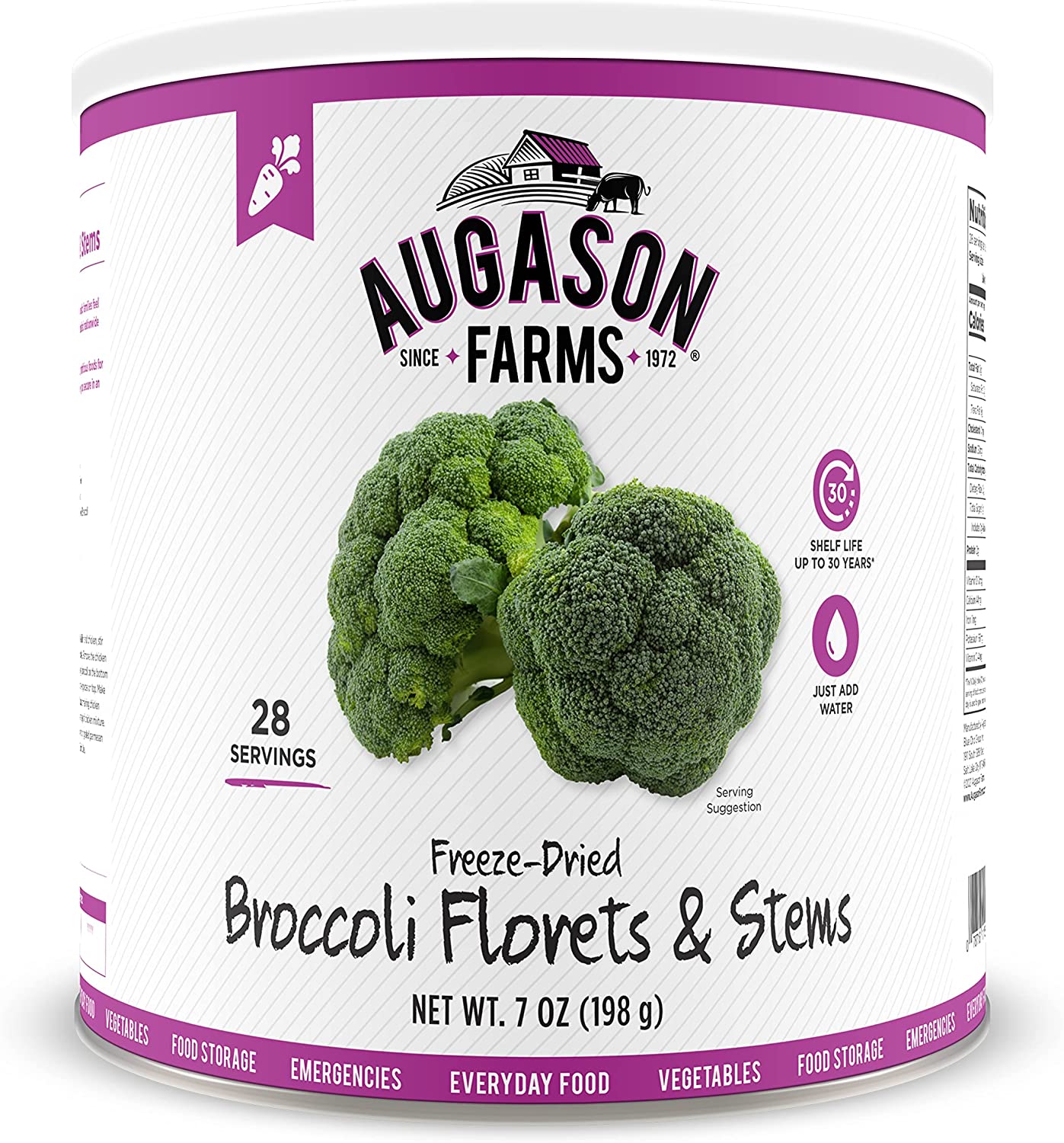 Augason Farms Freeze Dried Broccoli Florets & Stems 7 oz No. 10 Can