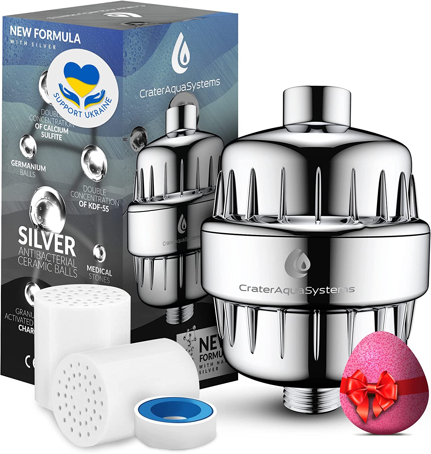 15 Stages Shower Water Filter with Silver layer – remove Chlorine Lead – 2 Cartridge Replacement for Showerhead filters – Filtered showers head softener for hard water