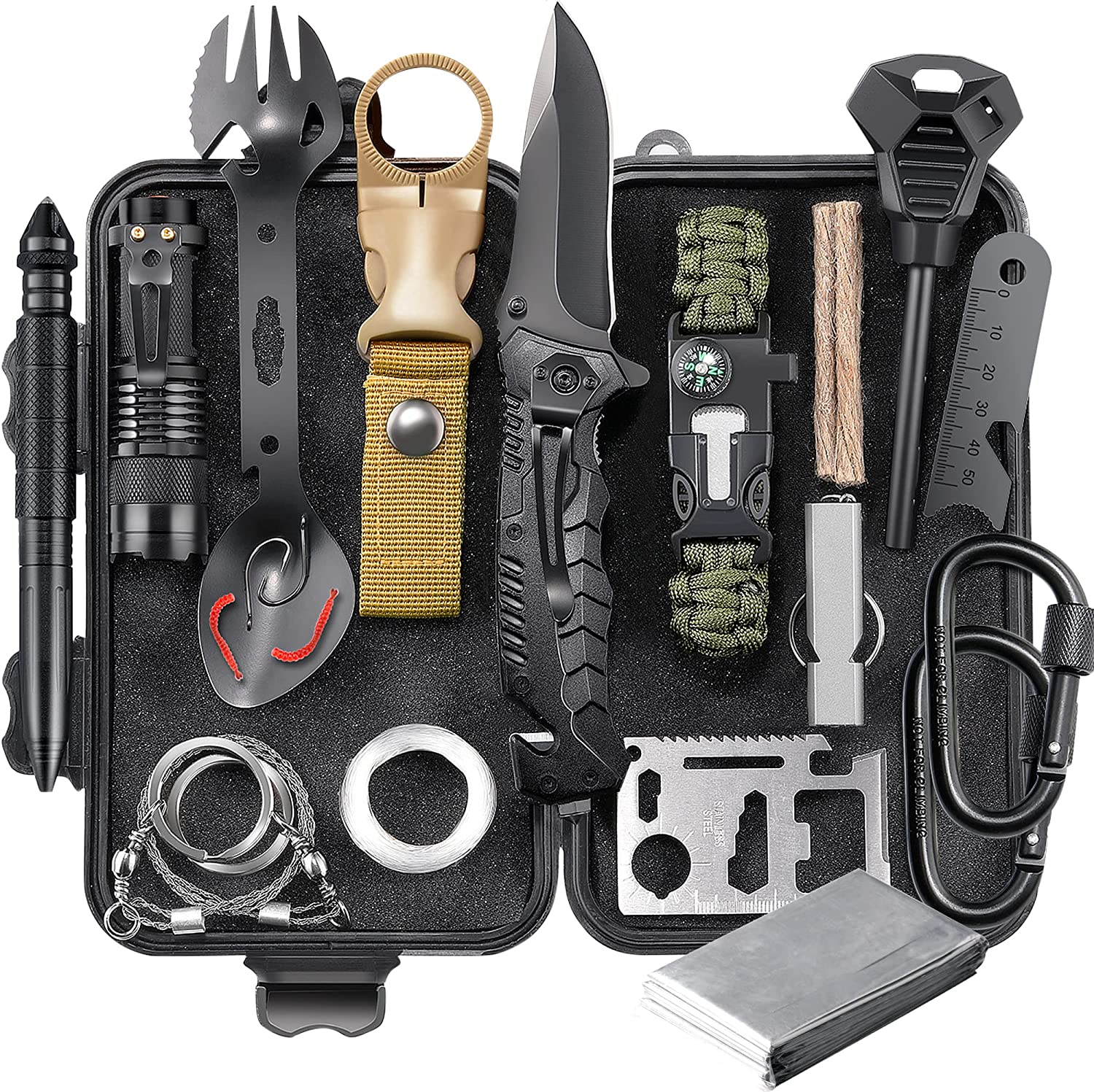 EILIKS Survival Gear, Emergency Survival Kit and Equipment 24 in 1, Cool Top Gadgets Gifts for Men Women Valentines Birthday Fathers Day, Christmas Stocking Stuffers, Camping Accessories