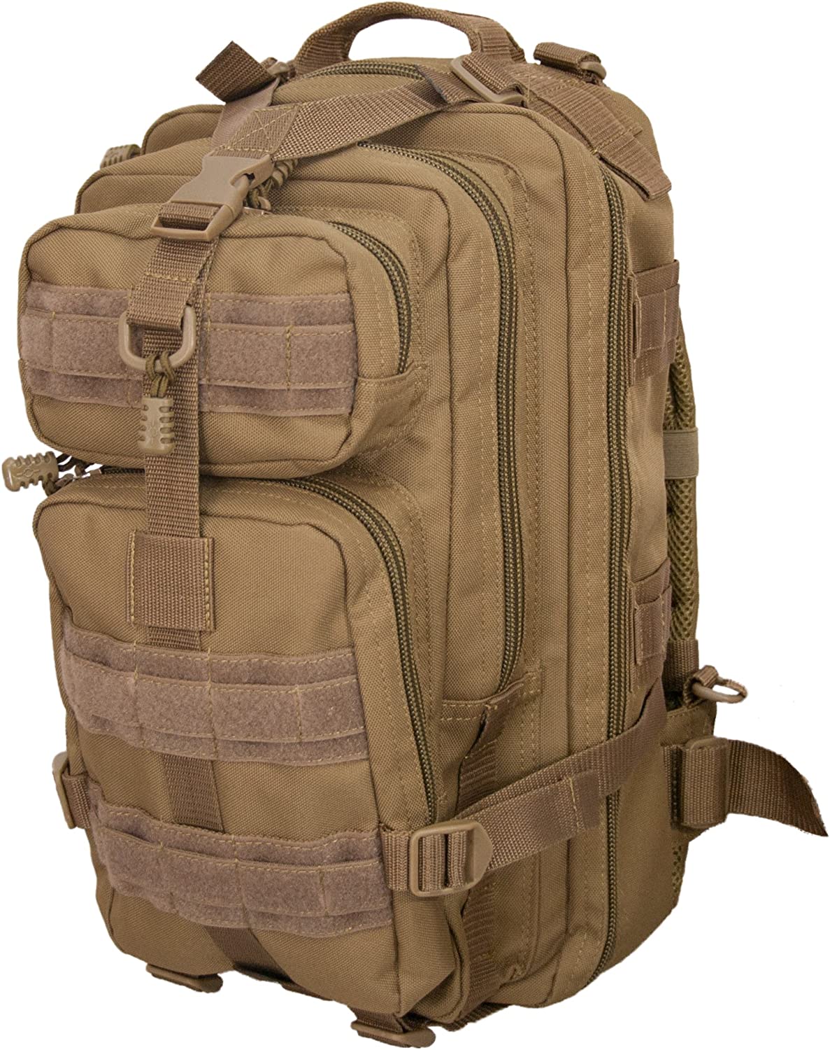 Presidio Tactical Assault Backpack – Military Approved Compact Backpack – Water Resistant 900D Polyester – Good From School To Combat – Features Large Center Pocket & MOLLE Webbing [Coyote Brow]