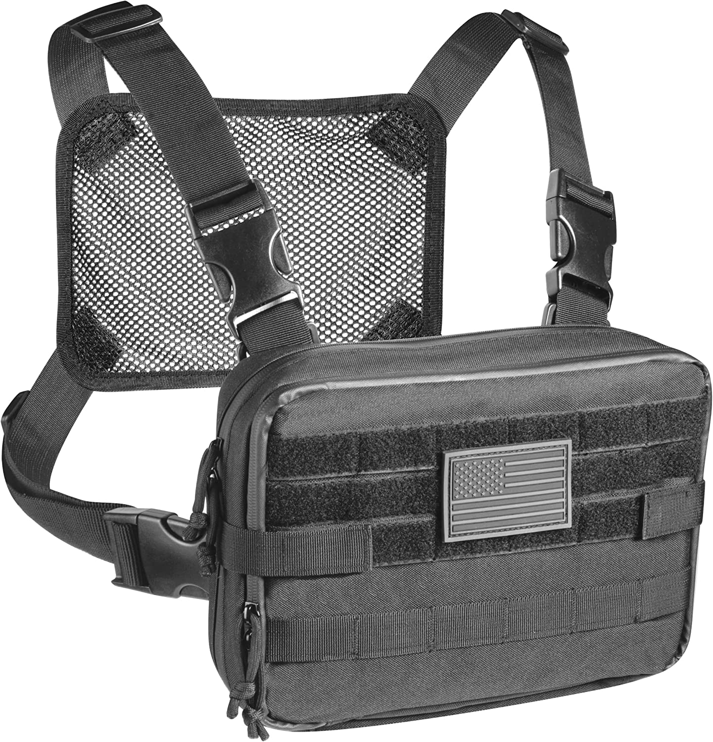 Tactical Chest Rig Bag For Men – Our Tactical Chest Pack Is Great For Hiking, Hunting, And Shooting – Two Utility Pockets Hold All Your Gear – Molle System With Adjustable And Removable Straps – Black