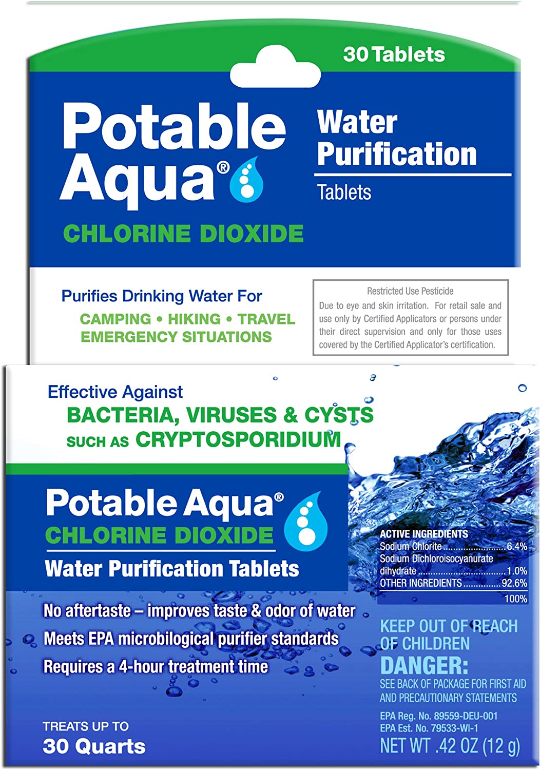 Potable Aqua Chlorine Dioxide Water Purification Tablets – 30 Count
