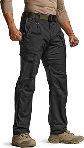 CQR Men’s Flex Ripstop Tactical Pants, Water Resistant Stretch Cargo Pants, Lightweight EDC Hiking Work Pants