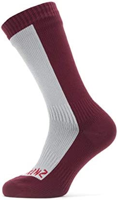 SEALSKINZ Unisex Waterproof Cold Weather Mid Length Sock, Grey/Red, Small
