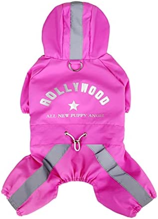Dog Raincoat with Clear Hood Poncho Rain Jacket for Small Medium Dogs Nighttime Reflective Strip Pet Raincoat Teacup Dog Clothes Boy (Hot Pink, XXL)