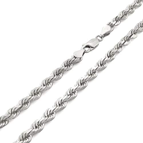 Nuragold 14k White Gold 5mm Solid Rope Chain Diamond Cut Pendant Necklace, Mens Jewelry Lobster Clasp 20" 22" 24" 26" 28" 30"