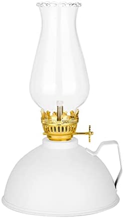 Matte Oiled Lamp with Handle Iron Sheet Oil Can – Retro Lamp Antique Candle Kerosene Lamp for Home Emergency Camping (7.48in) (Color : White)