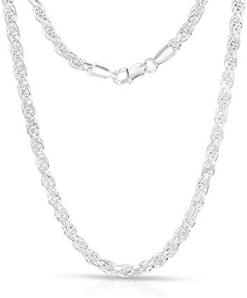 Authentic Solid Sterling Silver Rope Diamond-Cut Braided Twist Link .925 ITProLux Necklace Chains 1MM – 5MM, 16″ – 30″, Made In Italy, Men & Women