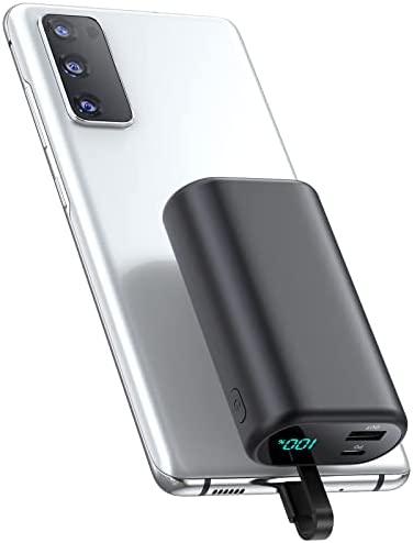 Small Portable Charger 10800mAh with Built-in USB-C Cable, Mini PD 3A Fast Charging Power Bank, Ultra-Compact LCD Display Battery Pack Compatible with Samsung Galaxy S22/S21/S10/S9,Note 20/10,Moto,LG