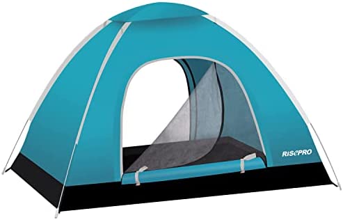 RISEPRO Instant Automatic pop up Camping Tent, 2-3 Persons Lightweight Tent, Waterproof Windproof, UV Protection, Perfect for Beach, Outdoor, Traveling,Hiking,Camping, Hunting, Fishing 2 Doors