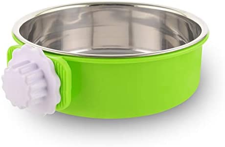 Crate Dog Bowl Removable Stainless Steel Water Food Feeder Bowls Cage Coop Cup for Cat Puppy Bird Pets (Large, Green)