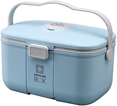 First aid kit Medicine Chest Storage Box First Aid Kit Organizer with Handle Portable KitsDrug (Blue)