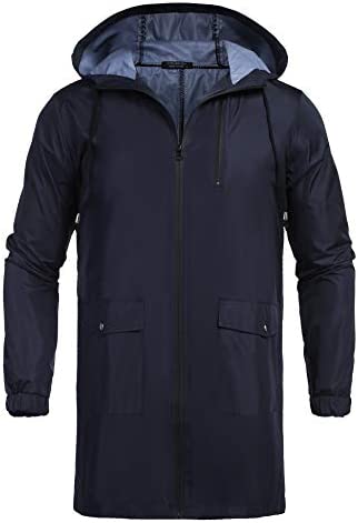 COOFANDY Men’s Waterproof Rain Jacket with Hood Lightweight Windproof Outdoor Active Long Raincoat