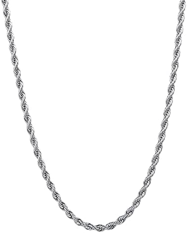 sovesi Silver Tone Chain for Men, Diamond Cut Rope Chain Necklace for Men and Women