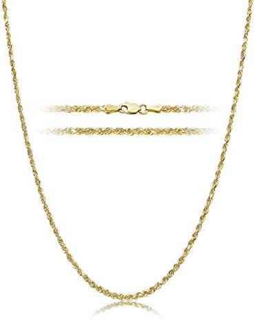 PORI JEWELERS 18K Yellow Gold 1.5MM, 1.8MM, 2MM, 2.5MM, 3MM, 4MM, or 5MM Diamond Cut Rope Chain Necklace Unisex Sizes 16″-30″