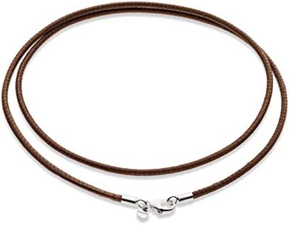 Miabella Genuine Italian 2mm Black or Brown Leather Cord Chain Necklace for Men Women with 925 Sterling Silver Clasp Made in Italy