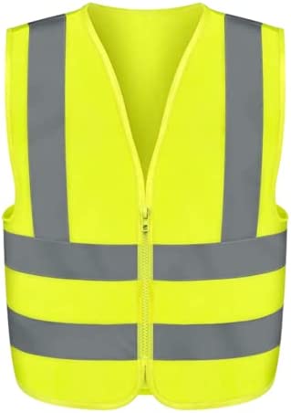NEIKO High Visibility Safety Vest with Reflective Strips | Neon Yellow Color | Zipper Front | High Visibility and Safety