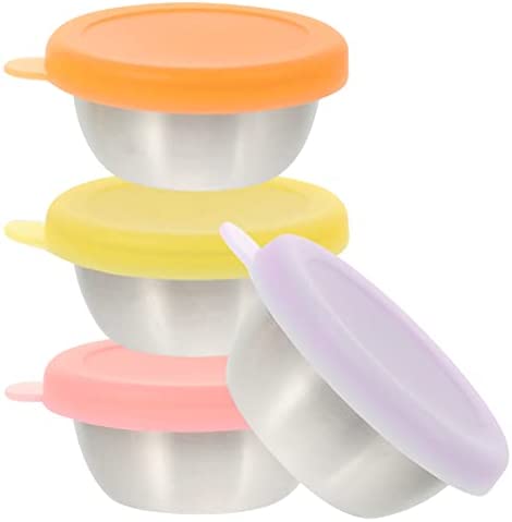 Mini Ice Cream Containers With Lids Freezer 50ml Stainless Steel Food Storage Containers Sweet Treat Mini Tubs Yogurt Dessert Pudding Bowls For Sorbet Yogurt 4pcs