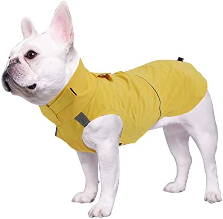 Brabtod Bulldog Waterproof Raincoat,French Bulldog Lightweight Rainproof Jacket Reflective Saftey with Harness Hole Dog Poncho Vest for Pugs French English Bulldog American Pit Bulldog-Yellow-S
