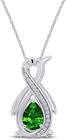 Simulated Birthstome & Diamond Accent Infinity Penguin Pendant Necklace 14k White Gold Over Sterling Silver with 18″ Chain
