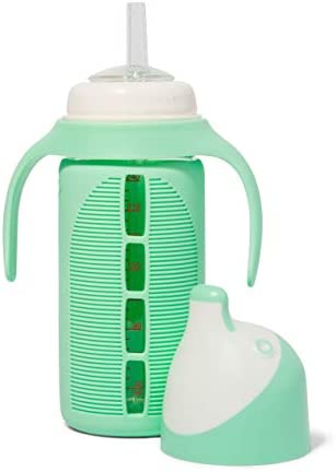 Tabor Place Glass Sippy Cup for Toddlers – The Luca | Spill-proof | Silicone Straw | Mint Green | 8 oz | Liquids Never Touch Plastic | Removable Handles