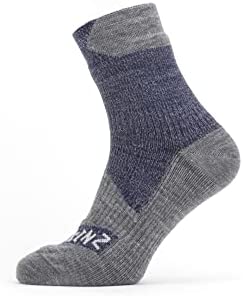 SEALSKINZ Unisex Waterproof All Weather Ankle Length Sock, Navy Blue/Grey Marl, Medium