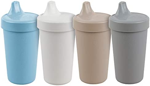 Re Play – 10 oz. No-Spill Sippy Cups for Baby, Toddler, & Child – Made in USA from Recycled Milk Jugs – BPA-Free, Dishwasher Safe – Glacier – Ice Blue, Grey, White, Sand – 4 Pack
