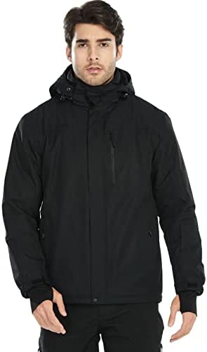 FREE SOLDIER Men’s Waterproof Ski Snow Jacket Fleece Lined Warm Winter Rain Jacket with Hood Fully Taped Seams