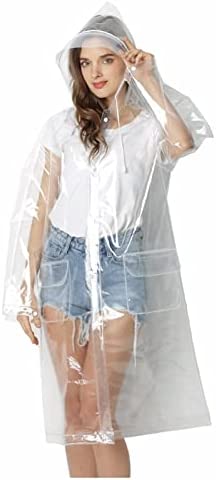 Transparent Raincoat for Women EVA Waterproof Rain Poncho Coat Reusable with Drawstring Hood (Color : A-01, Size : Large)