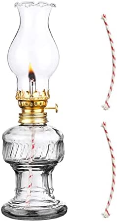 JCHHOME Decorate Glass Oil Lamp for Indoor Use, Kerosene Lamp with Adjustable Fire Wick and Wicks,Middle