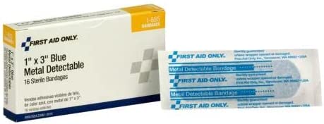 First Aid Only 1-655: Blue Metal Detectable 1″X3″ Fabric Bandages, 16/Box