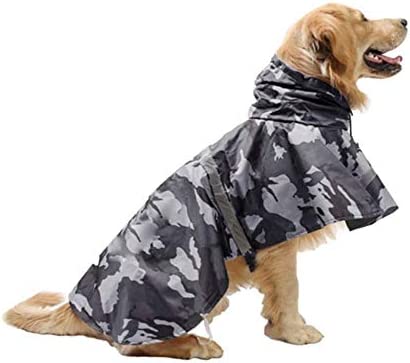UVTQSSP Dog Raincoat with Reflective Belly Strip and Leash Hole, Waterproof Hooded, Lightweight Rain Poncho Dog Jacket for Size Medium and XXLarge Dogs Grey XL