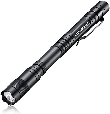 COSMOING Pen Flashlight, 3 Modes Small Pen Light Flashlight, Super Bright Powered by 2xAA Battery(Not Included) IP54 Waterproof with Pocket Clip Penlight for Camping, Inspection, Medical, Emergency