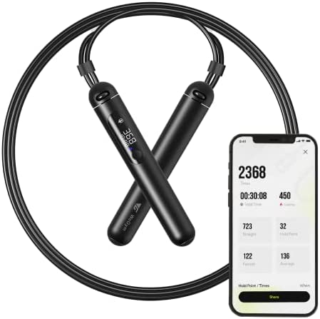 WEGYM Smart Jumping Rope for Men and Women, Adjustable Jumping Rope for Indoor and Ourdoor Workout APP Data Analysis LED Display Screen Rechargeable Skipping Rope Fitness Gift for Adults or Kids