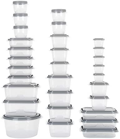 GoodCook EveryWare Set of 30 BPA-Free Plastic Food Storage Containers with Lids (60 Pieces Total), Clear/Grey