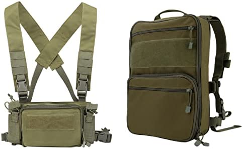 Tactical Assault Chest Rig 500D Molle Multicam Tactical Vest with Multi-Pockets + Tactical MOLLE Military Day Pack
