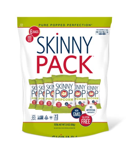 SkinnyPop Popcorn, Gluten Free, Dairy Free, Non-GMO, Healthy Snacks, Skinny Pop Original Popcorn Snack Packs, 0.65oz Individual Size Snack Bags (6 Count)