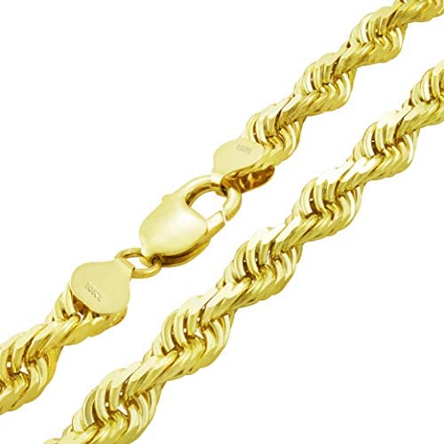 Nuragold 10k Yellow Gold 9mm Rope Chain Diamond Cut Pendant Necklace, Mens Jewelry Lobster Clasp 22″ 24″ 26″ 28″ 30″