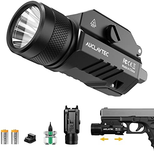 AUCLAYTEC 1200 Lumens Mounted Pistol Flashlight with Adapter, Compact Weapon Light with Strobe Mode, Tactical Flashlight for Glock and Picatinny Rail
