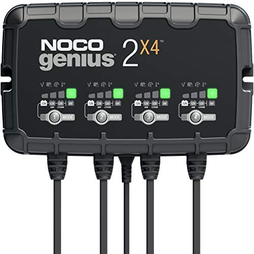 NOCO GENIUS2X4, 4-Bank, 8A (2A/Bank) Smart Car Battery Charger, 6V and 12V Automotive Charger, Battery Maintainer, Trickle Charger and Desulfator for AGM, Lithium (LiFePO4) and Deep Cycle Batteries